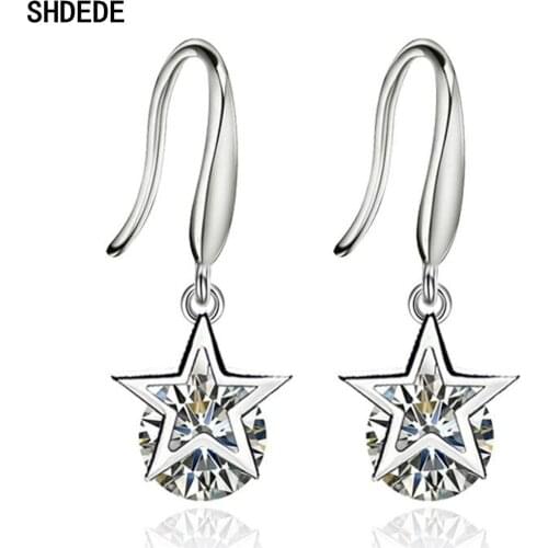 SHDEDE Drop Earrings Fashion Jewelry Star Zirconia 925 Sterling Silver Hook Earrings Ear Pendant Korean Party Gift -WH37