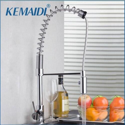 KEMAIDI Kitchen Faucet Pull Out/Down Vessel Sink Basin Mixer With Push Button Tap Chrome Finished Kitchen Faucets