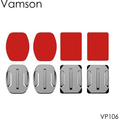 Vamson accessories 8 PCS flat curved adhesive surfboard embossed helmet for Gopro Hero 8 7 6 5 4 for YI 4K for SJCAM camera