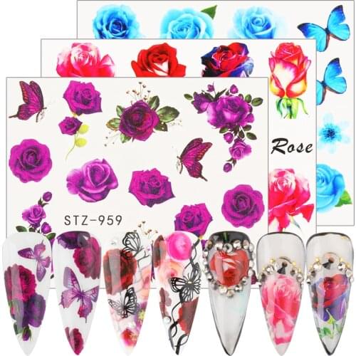 1pcs Flower Butterfly Nail Water Stickers Rose Floral Watercolor Transfer Decals Colorful Manicure Nails Art Tips NLSTZ930-969