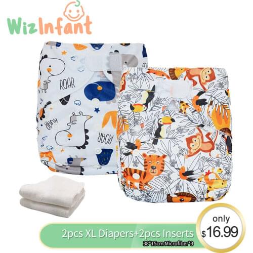Wizinfant Big Cloth Pocket Diaper XL Wholesale 2 Pcs Diaper+2 PCS Insert For Baby Nappy Ecologically friendly Reusable Diapers