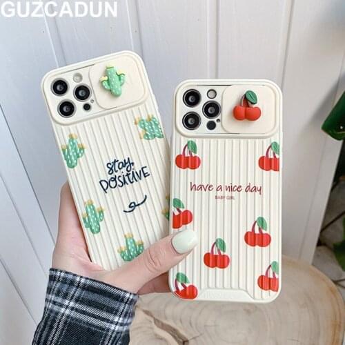 Camera Lens Protection Phone Case on For IPhone 11 12 Pro Max 8 7 Plus Xr XsMax X Xs SE 2020 12 Cute 3D Cactus Cherry Soft Cover