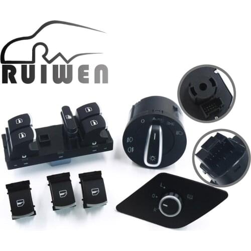 Mirror Headlamp Headlight Window Switch Butto 6PCS Setn for VW Jetta 2010-2018 5C6 941 531 5ND 959 857 5C7 959 565 5ND959855