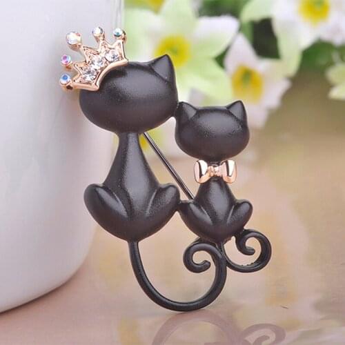 Women Hats Scarf Suit Brooch Clothes Buckles Smooth Black Mother Daughter Cats Brooches Crystal Crown Queen Corsages Hijab Pins