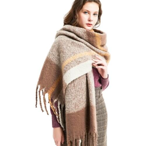 Mingjiebihuo New fashion Autumn winter coarse tassel plaid scarf circle sand rough thicken plaid scarf women warm girls shawl