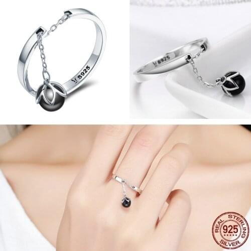 BISAER 925 Sterling Silver Anel Geometric Simple Freshwater Pearl Finger Rings for Women Wedding Engagement Jewelry Anel ECR034