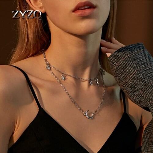 ZYZQ 2020 Multilayer Crystal Moon Pendants Necklaces For Women Vintage Gold Color Necklace Bohemian Jewelry Wholesale