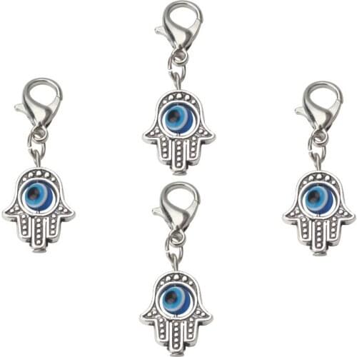 10pcs/lot 35*13mm fashion turkey fatima hand evil eye beads Lobster clasp charms key chain jewelry findings fit evileye jewelry
