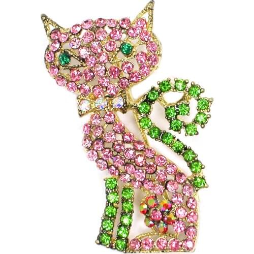 12pcs/lot Wholesale Fashion Brooch Rhinestone Cat Pin brooches Accessories Jewelry gift C102261