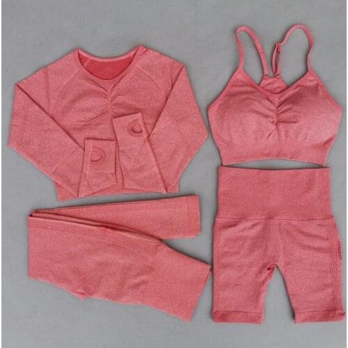 2/3/4PCS Seamless Women Yoga Set Workout Sportwear Gym Clothing Long Sleeve Fitness Crop Top High Waist Leggings Sports Suit