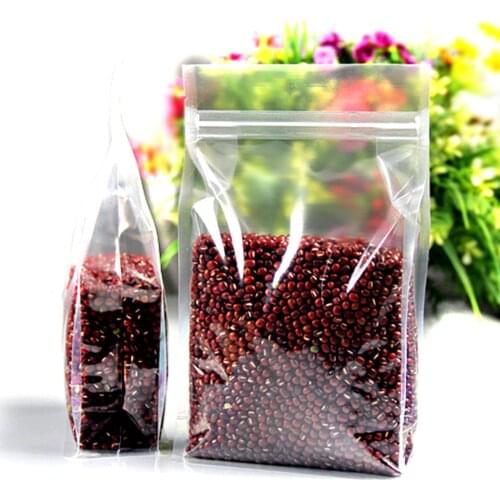 50pcs/lot Transparent Stand Up Clear Plastic Zip Lock Side Gusset Bags Ziplock Doypack Poly Bag For Dried Food Cookies Storage