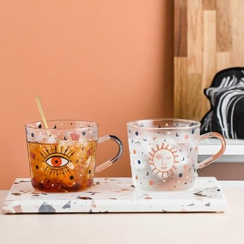 500ml Creative Sun Eye Pattern Glass Cup With Handle Funny Scale Breakfast Mlik Coffe Mug Juice Tea Cups kawaii Drinkware