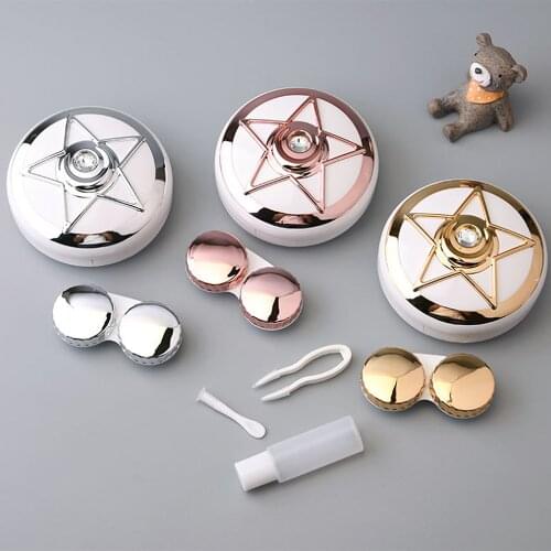 Contact Lens Case Storage Round Star Cover Pupil Case Travel Container Holder Storage Box For Travel Invisible Glasses Organizer