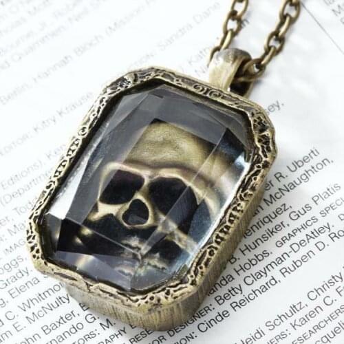 Punk Wizard Moveable Magic Skull Case Pendant Chain Necklace Gothic Biker Pendant Halloween Jewelry Gift for Men