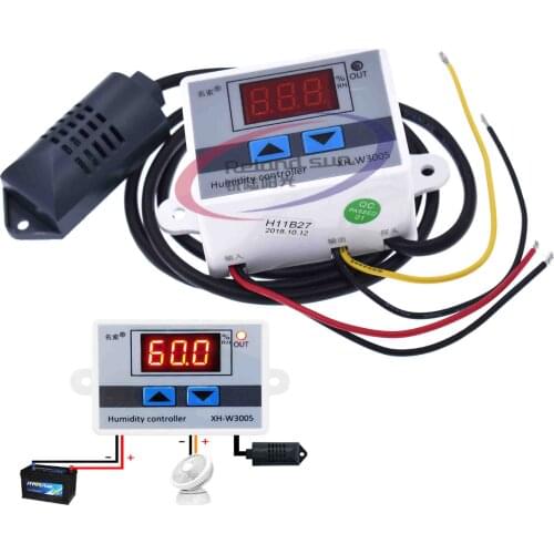 XH-W3005 W3005 Digital Humidity Controller 220V 12V 24V Hygrometer Humidity Control Switch 0~99%RH Hygrostat w/ Humidity sensor