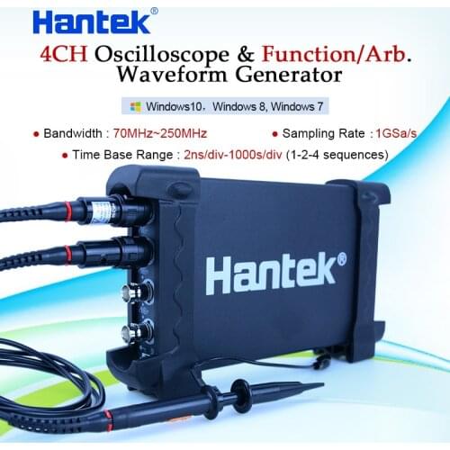 Hantek PC Oscilloscopes 6204BD/6254BD/6104BD/6074BD 70MHz~250MHz 4CH USB handheld oscilloscope DDS/Arb Waveform Generator