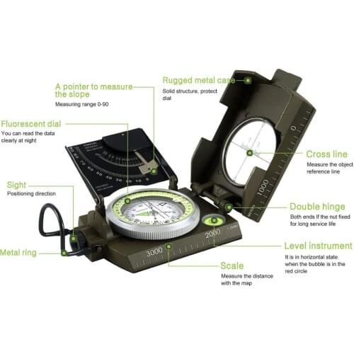 Eyeskey Mulitifunctional Outdoor Survival Military Compass Camping Waterproof Geological Compass Digital Navigation Equipment