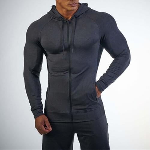 Men Quick Dry Running Jacket Zipper Hoody Fitness Sport Jacket Coat Hooded Sweatshirt Sportswear Gym Hoodies Training Clothing