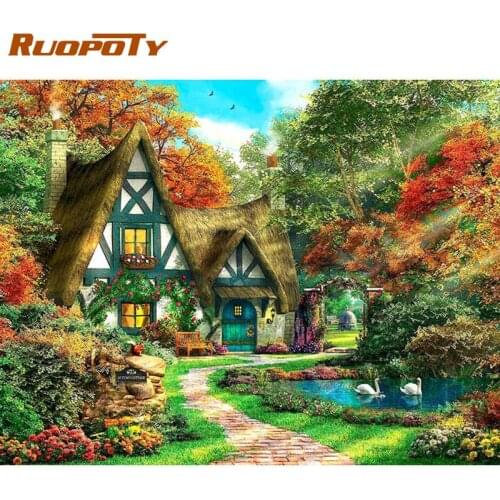 RUOPOTY 60x75cm Frame Oil Painting By Numbers House Tree Landscape Picture By Number Modern Home Living Room Decor DIY Gifts