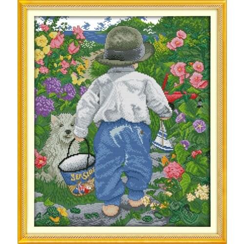 The garden boy cross stitch kit people 18ct 14ct 11ct count print canvas stitches embroidery DIY handmade needlework