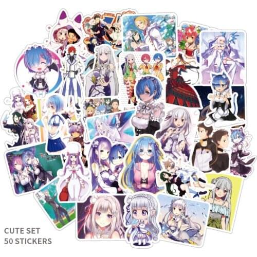 50pcs/set RE ZERO Starting Life in Another World stickers Rem And Ram stickers for Snowboard Luggage bike WaterBottle Decoration