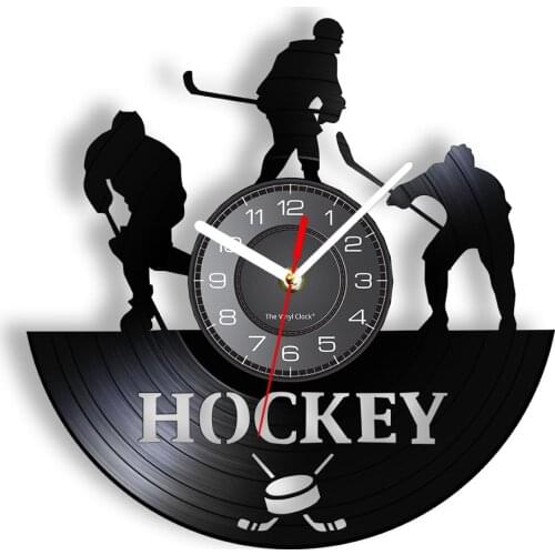 Hockey Stick Vinayl Wall Clock Play Hockey Remote Control Clock Re-purposed Non-Ticking Watch For Ice Hockey Soccer Fans