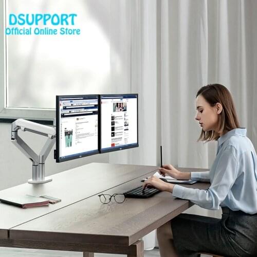 Dual Arm Monitor Mount Desk Stand,Fully Adjustable Aluminum Monitor Holder Gas Spring Monitor TV Mounting for 17-32'' OZ-2
