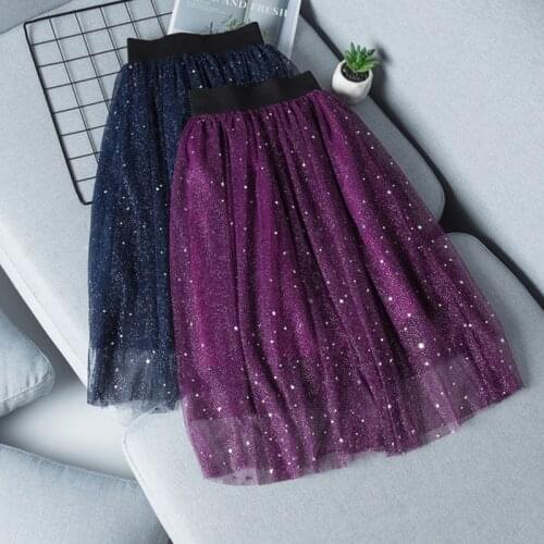 2019 New Girls Tutu Skirt Sequined Stars Girl Mesh Skirts Teenage Girls Medium Long Skirt 4-13Y RT486