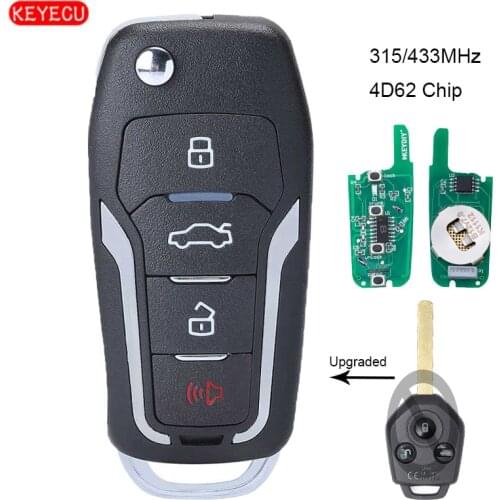 KEYECU Upgraded Flip Remote Car Key Fob 315/433MHz Optional 4D62 Chip 3 Button for Subaru Forester 2008-2012