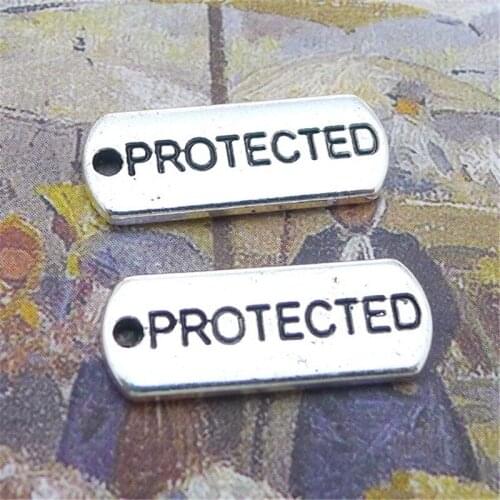 BULK 30 Antique Silver Plated Word Protected Charms Rectangle Pendant 8*21mm
