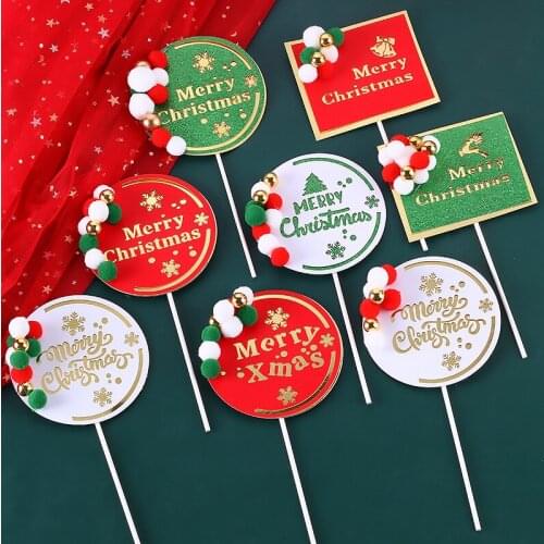 Merry Christmas Ball Cake Toppers Cartoon Xmas deer Cake Decor Snowman Happy New Year Cupcake Toppers Decor For Party Home