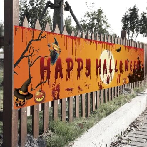 Happy Halloween Bloody Bat Pumpkin Ghost Print Party Backdrop Garden Hanging Banner Festival Decoration