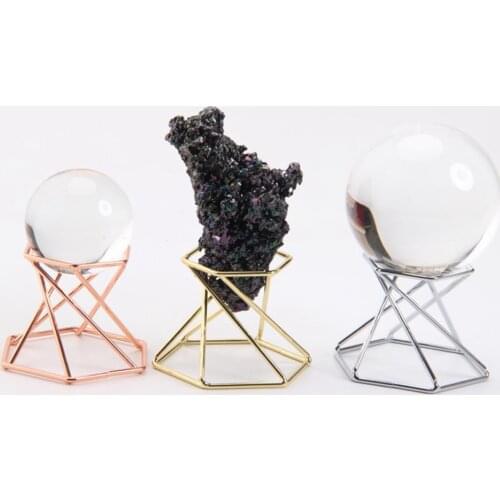 Hexagon Display Stand Geode Fossil Mineral Rock Crystal Ball Rack Metal Holder