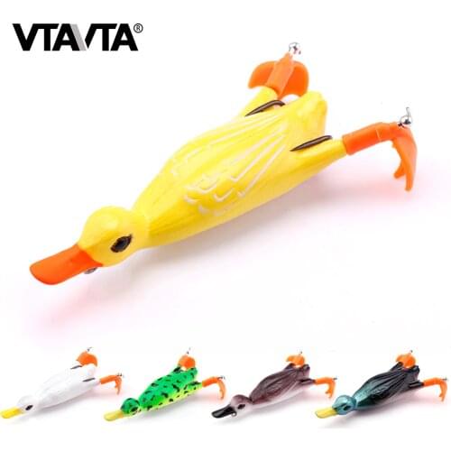 VTAVTA 22g 11cm New Spinning Feet Duck Soft Lure Topwater Wobbler Fishing Lures Silicone Bait Artificial Frog Sharp Fishing Hook