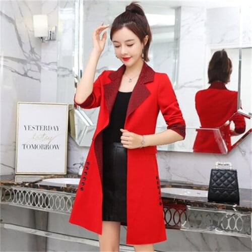 Spring and autumn new retro temperament houndstooth hit color mid-length suit collar without lining elegant ladies trench coat
