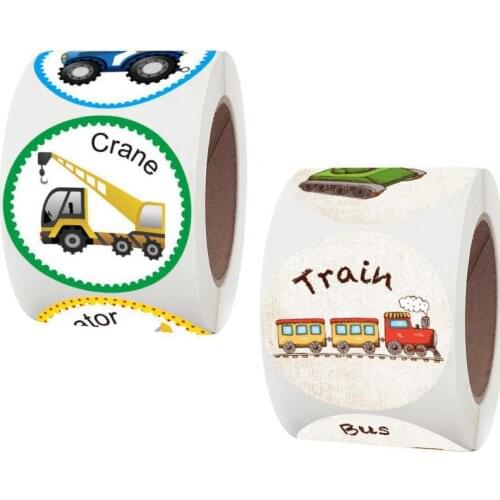 50-500pcs 8 Cars Pattern Reward Sticker for Kids Construction Sticker Cute Cartoon Bus Tank Train Truck Stationery Seal Sticker
