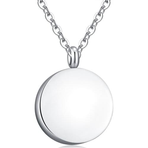 Engraved Round Cremation Urn Necklace Hold Human/Pet Ashes Keepsake Memorial S.Steel Jewelry -Free Funnel Gift