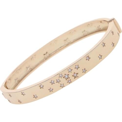 Pave Setting Shiny Cz Star Bangle Woman Bracelet Boho Jewerly Geometric Rose Gold Color Gypsophila Hand Jewellry