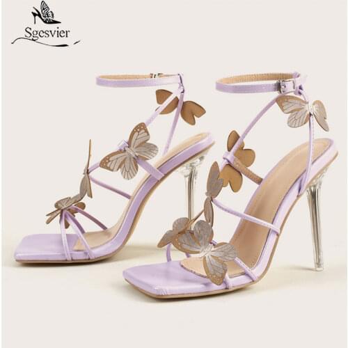 SGESVIER new bow high heeled sandals bowtie Shoes Stiletto Heels Women Sandals Summer Dress Sandals Lady Purple shoes woman