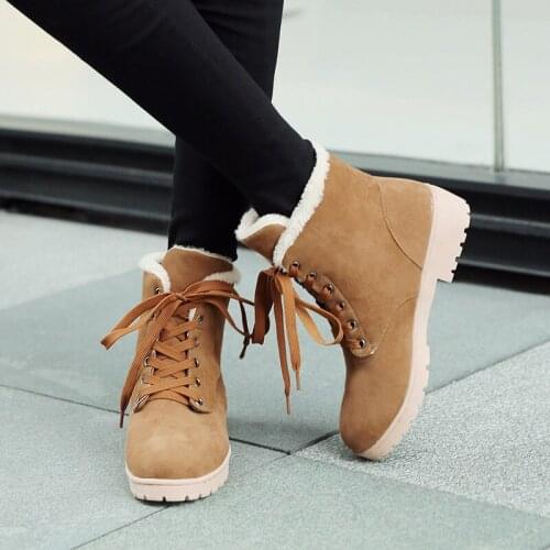YMECHIC 2018 Fur Tassel Lacing Women Winter Shoes Leisure Med Chunky Block Heel Lady Warm Ankle Motorcycle Snow Boots Plus Size