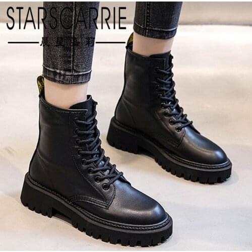 First layer cowhide riding boots women 2021 new winter plus cashmere womens shoes mid-tube thick-soled short boots tide