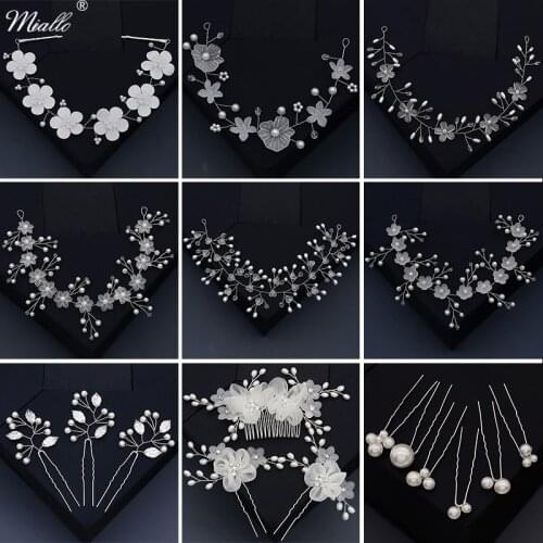 Miallo Bridal Wedding Hair Accessories Flower Pearl Headband for Women Silver Color Hair Jewelry Party Bride Headpiece Gifts