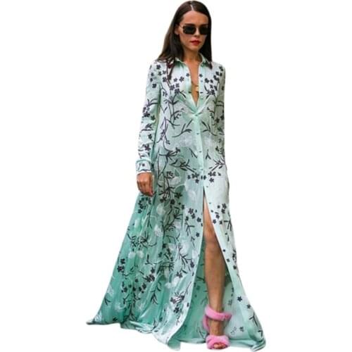 Women Dress Long Floral Shirt Dress Maxi Dress Boho Summer Dress Flower Print Long Sleeve Long Plus Size New Vintage XXL