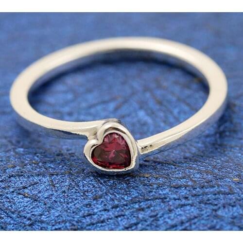 Original Red Tilted Heart Solitaire With Crystal Rings For Women 925 Sterling Silver Ring Wedding Party Gift Europe Jewelry