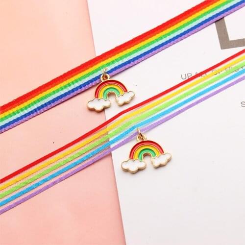 1 Piece New Fashion Polyester Rainbow Choker Necklace For Women Jewelry Multicolor 30cm(11 6/8") long