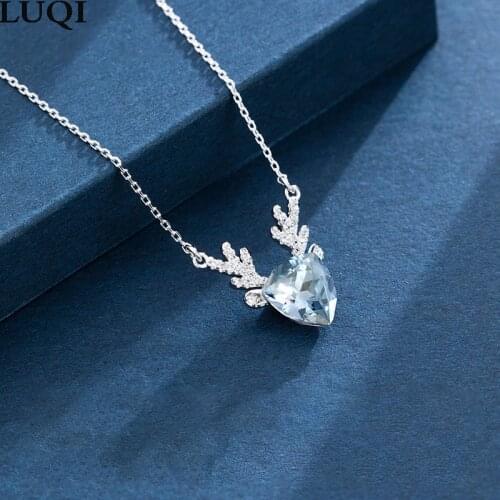 New Fashion Womens S925 Silver Platinum Plated Zircon Elk Necklace 482