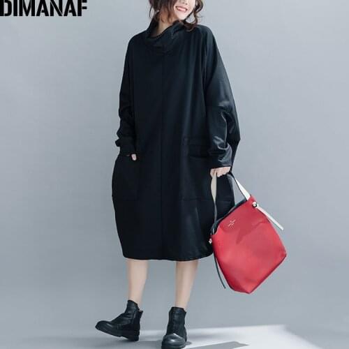 DIMANAF Plus size Women Dress Winter Loose Vintage Vestidos Knitting Cotton Female Dress Thick Turtleneck Batwing Large 5XL 6XL