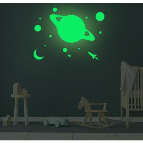 Zollor Luminous Planet Rocket Moon Wall Sticker Childrens Bedroom Kindergarten Self-adhesion Fluorescence Decorative Stickers