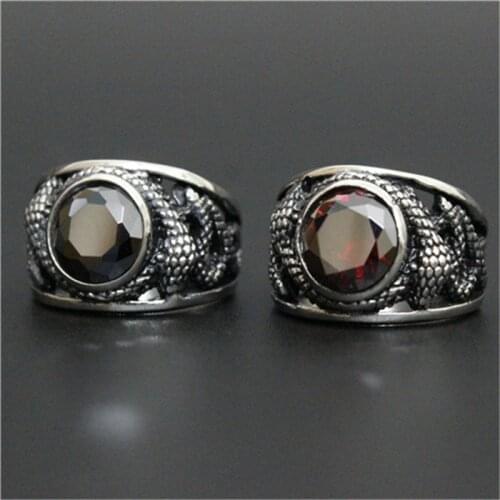 1pc New Design Black Red Huge Crystal Dragon Ring 316L Stainless Steel Man Boy Christmas Flying Dragon Ring