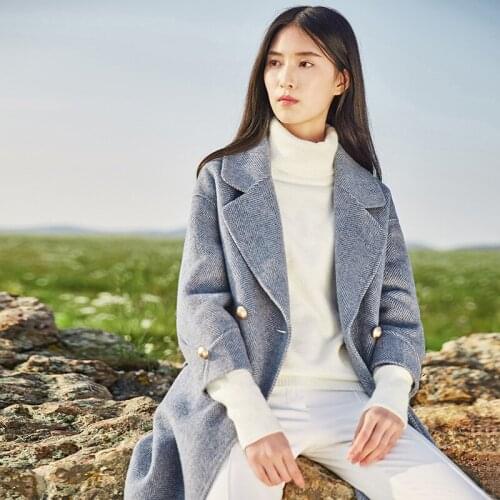 2020 Wool Coat Women Fashion Alpaca Woolen Coats Long Autumn Winter Jacket Turn Down Collar Overcoat abrigo mujer R6858A